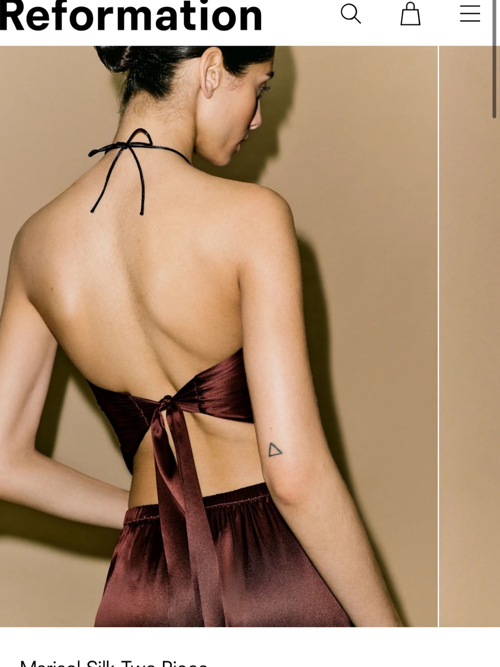 Reformation Strapless Satin Chocolate Brown - Picture 2 of 5
